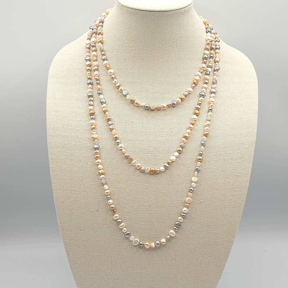 72" Pastel Freshwater Pearl Rope Necklace Baroque Nugget Endless Strand Elegant